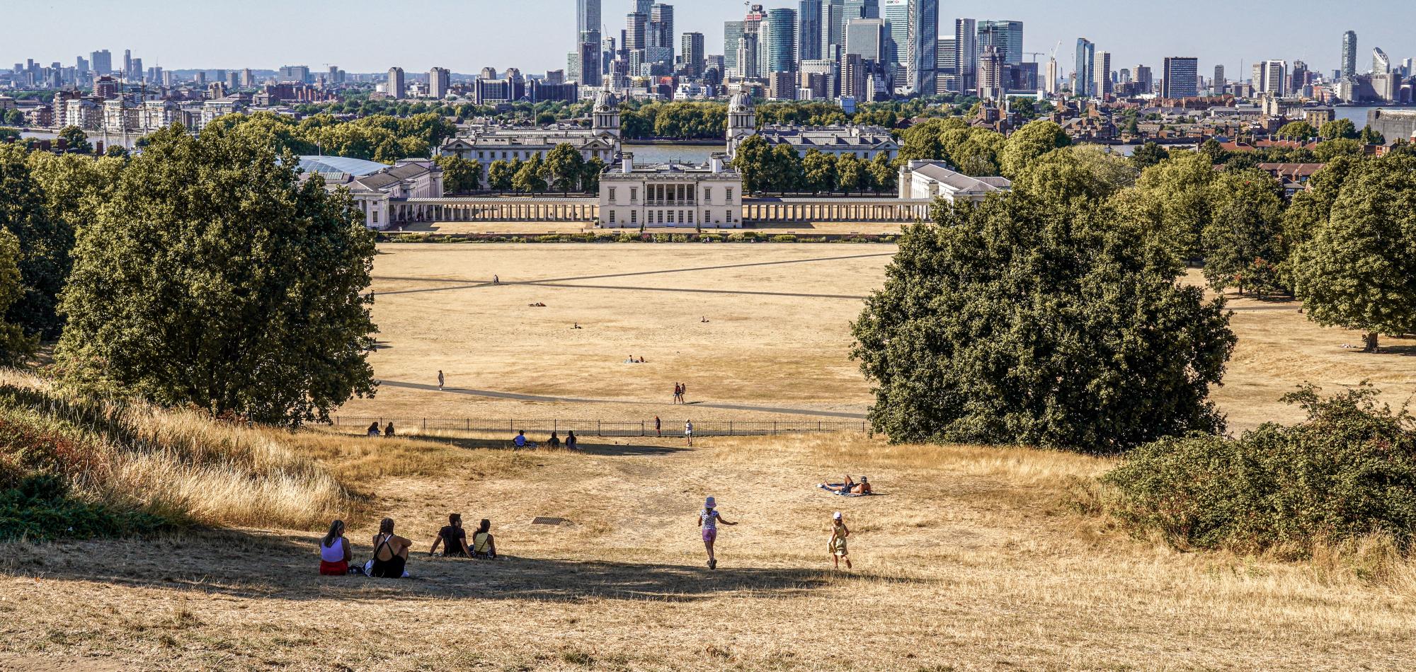 Greenwhich Park in London looking dry after weeks of low rainfall