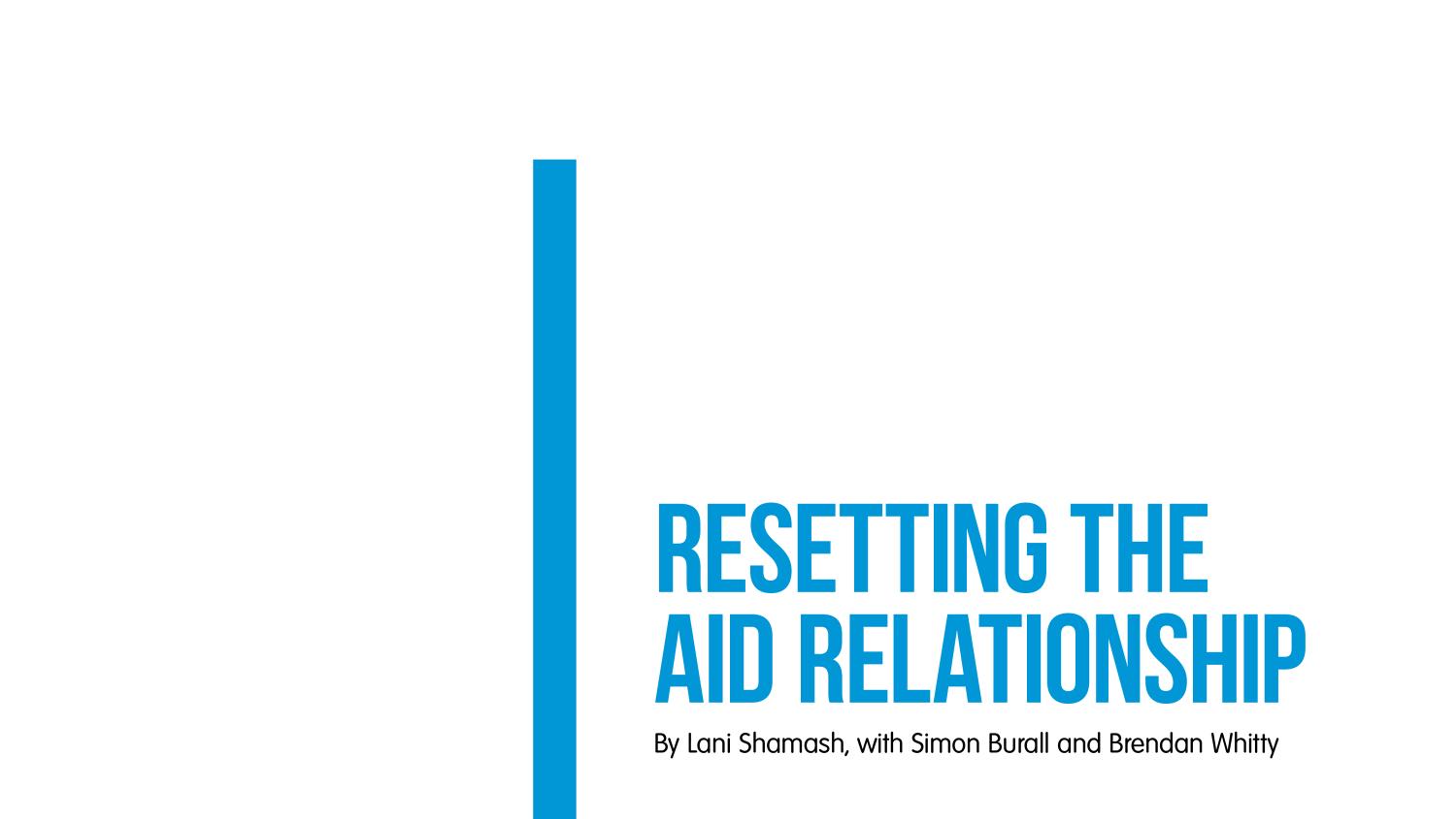 Diagram of lines resembling a train schedule, front cover of the report Resetting the Aid Relationship