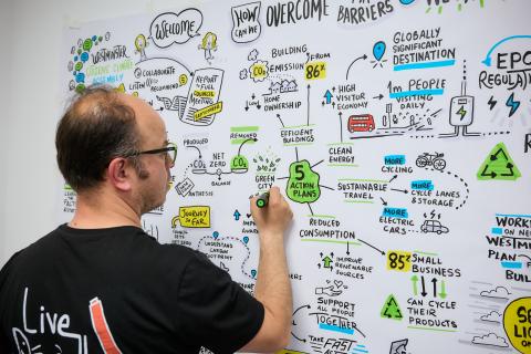 Man drawing graphics